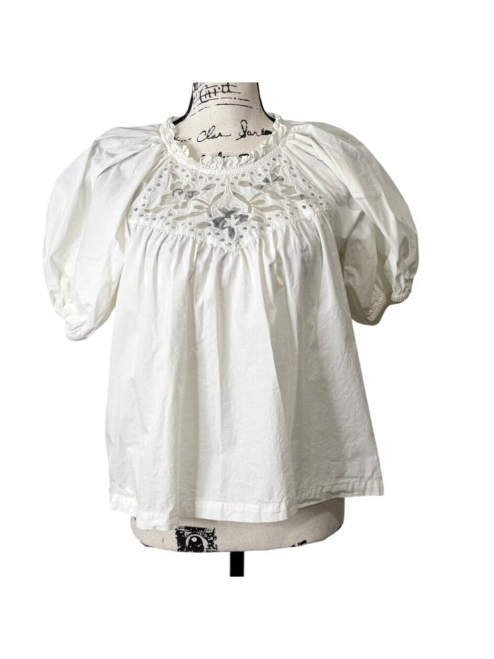 Cleobella Womens Size M Baylor Eyelet Puff Sleeve Top Ivory Organic Cotton